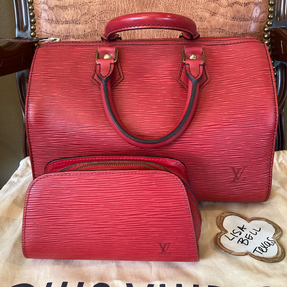 Louis Vuitton Red Epi Leather Speedy 25 with Cosmetic Bag